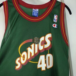 Vintage Youth Super Sonics Jersey Champion Shawn Kemp 40 Size XL 18-20 Green